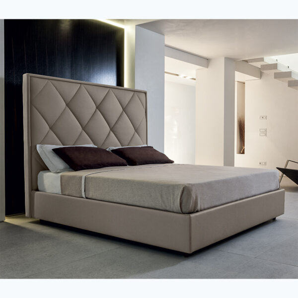 Alex - Letto matrimoniale moderno imbottito in tessuto o ecopelle