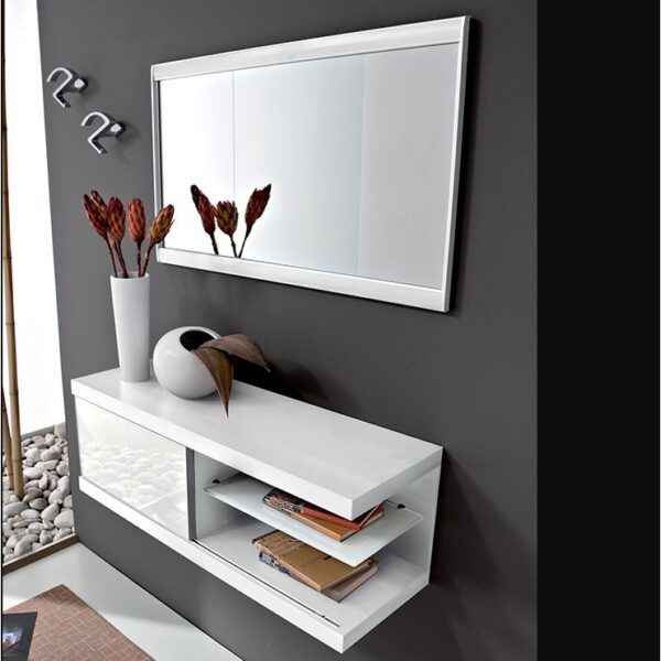 Mobile ingresso Kelly La Primavera composizione 662 con consolle e specchio in finitura Bianco Opaco.