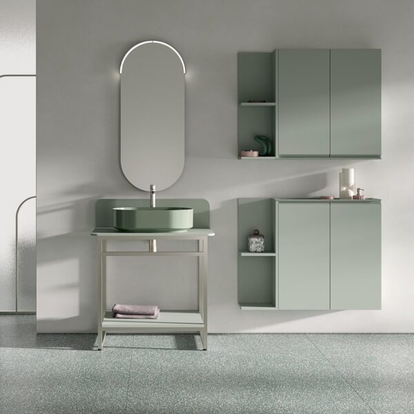 Mobile bagno Compab BK09: texture superficiale cassetto, finitura effetto cemento, stile industriale