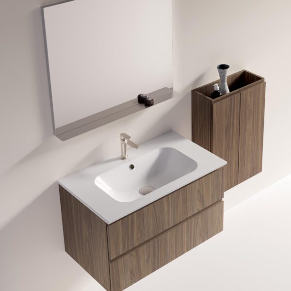 Mobile Bagno Compab MM01 Mini-mo: vista frontale, design moderno, finitura bianca lucida, cassetti.