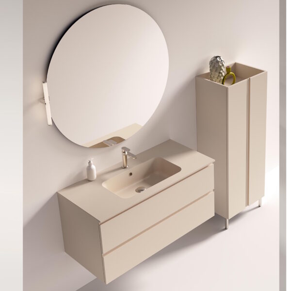 Mobile Bagno COMPAB MM04: design moderno, compatto. Arredo bagno, lavabo integrato, specchio. Vista frontale.