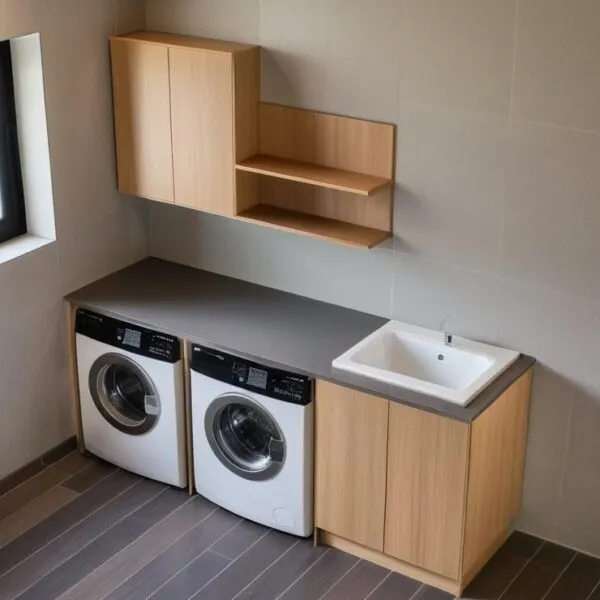 Mobile Lavanderia Compab LAB64 - Lavatoio + Coprilavatrice L.211 cm