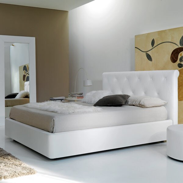 Diamante - Letto matrimoniale moderno con decoro imbottito in tessuto o ecopelle