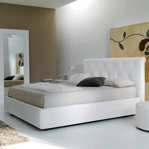 Diamante - Letto matrimoniale moderno con decoro imbottito in tessuto o ecopelle