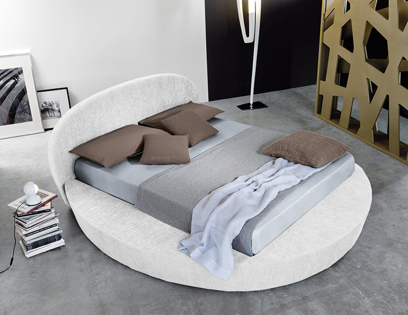Gio - Letto matrimoniale rotondo moderno e raffinato imbottito in tessuto o ecopelle
