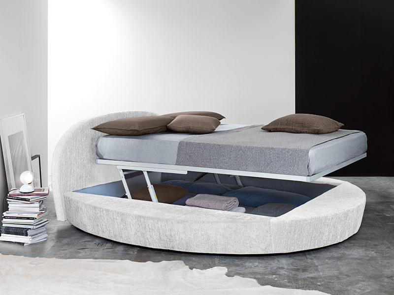 Gio - Letto matrimoniale rotondo moderno e raffinato imbottito in tessuto o ecopelle