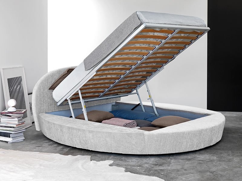 Gio - Letto matrimoniale rotondo moderno e raffinato imbottito in tessuto o ecopelle