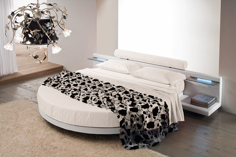 Ring Round - Letto rotondo con testiera a panca con led