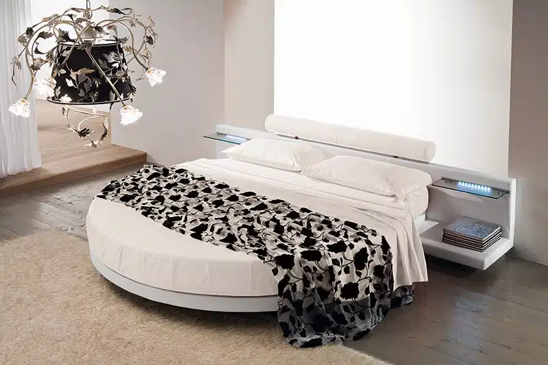 Ring Round - Letto rotondo con testiera a panca con led