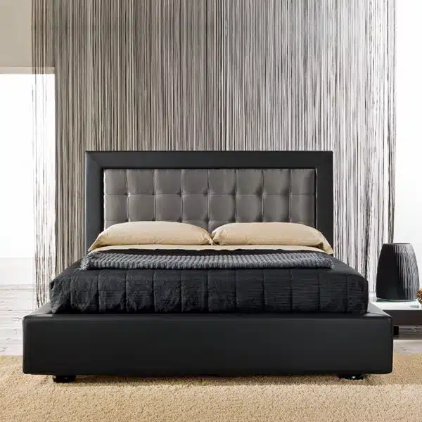 Tower - Letto matrimoniale signorile imbottito in tessuto o ecopelle