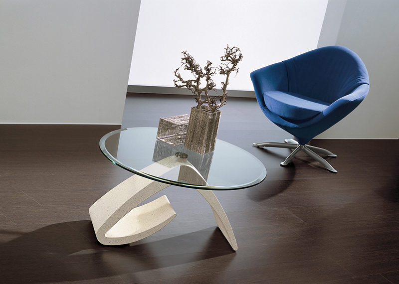 Cinzia - Tavolino moderno da salotto in mineral marmo con piano in vetro TA125