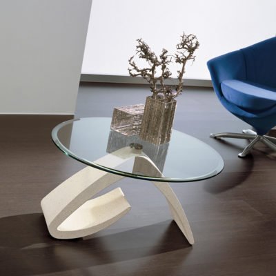 Cinzia - Tavolino moderno da salotto in mineral marmo con piano in vetro TA125