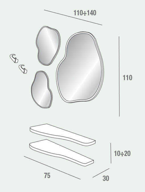 Nancy - Mobile per ingresso specchiere design con mensole comp. 536