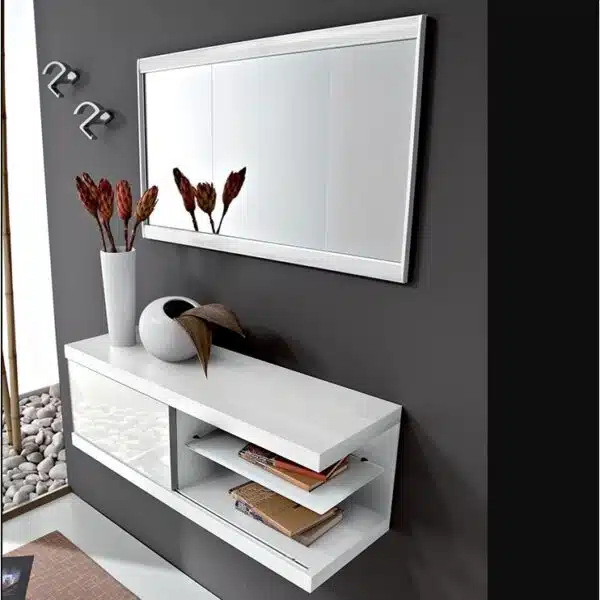 Mobile ingresso Kelly La Primavera composizione 662 con consolle e specchio in finitura Bianco Opaco.