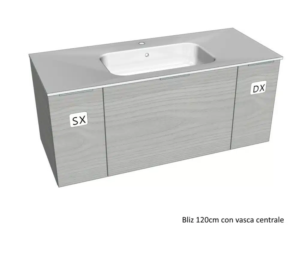 COMPAB B201 CITY - Mobile bagno sospeso 120cm. Dettaglio finitura, cassetti, lavabo integrato.