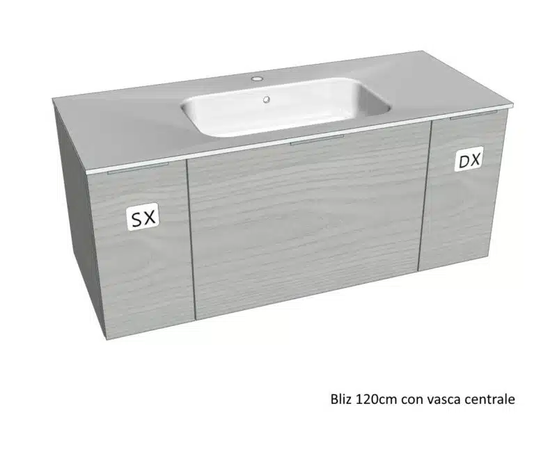 COMPAB B201 CITY - Mobile bagno sospeso 120cm. Dettaglio finitura, cassetti, lavabo integrato.