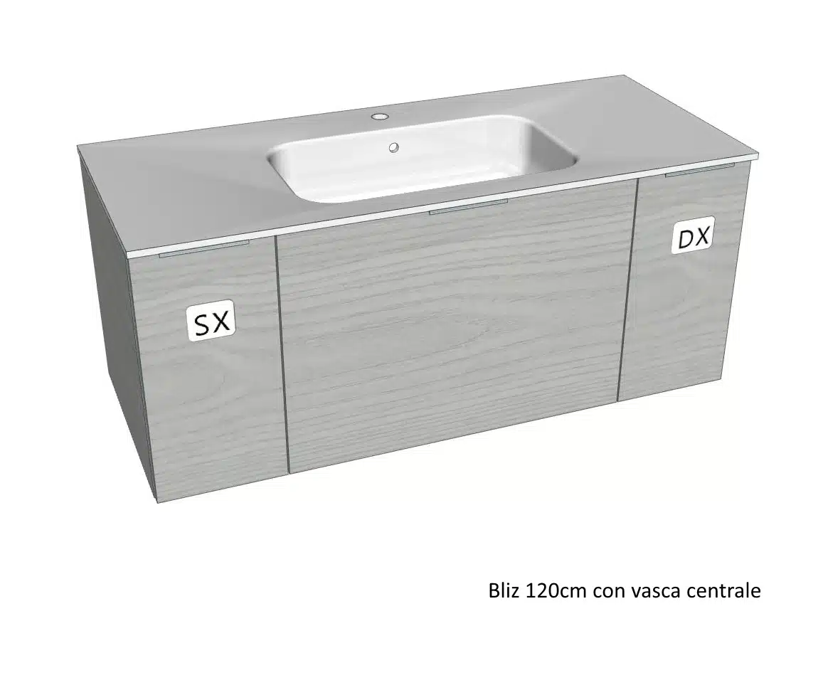 COMPAB B201 CITY - Mobile bagno sospeso 120cm. Dettaglio finitura, cassetti, lavabo integrato.