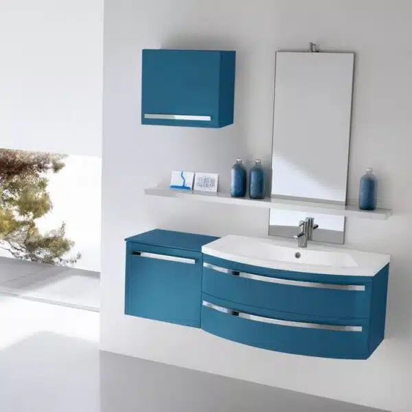 Mobile bagno curvo Compab CH 11 con base portalavabo a due cassetti e lavabo in Mineralmarmo.