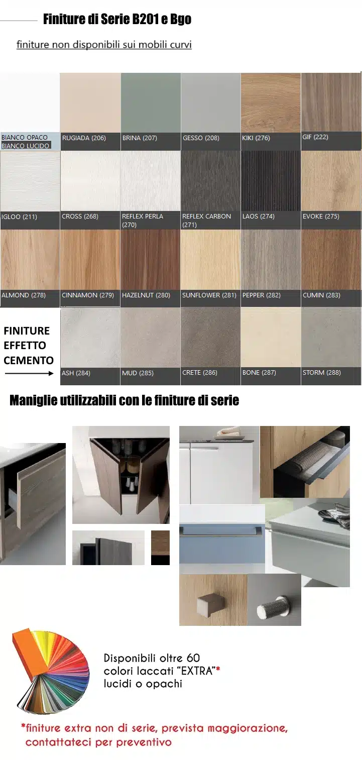 CL003 - Mobile arredo bagno design L.86 cm personalizzabile COMPAB 6 B201 - Finiture LEGNO di serie