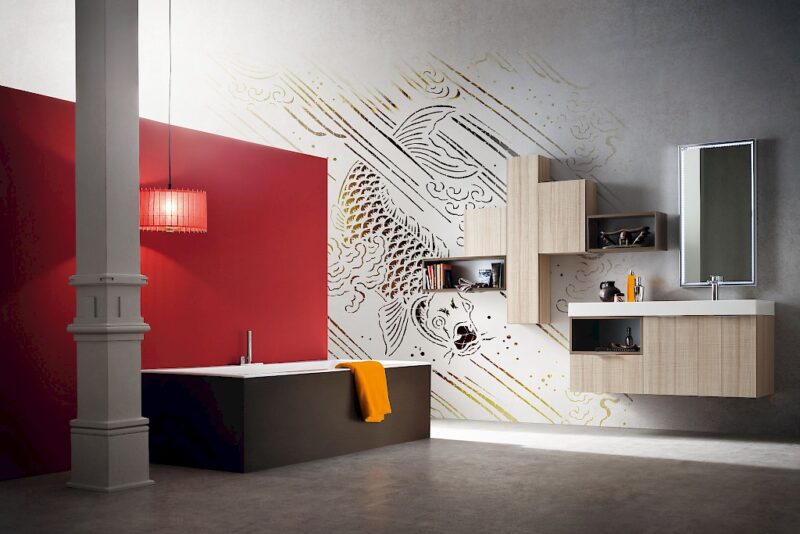 B201 02 - Mobile arredo bagno design L.120 cm personalizzabile COMPAB