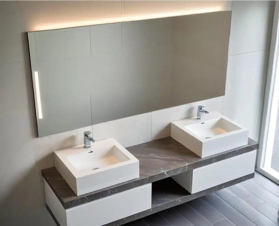 Scopri EL18 di Compab, il mobile bagno doppio lavabo moderno, perfetto per ampi spazi. Design, capienza e qualità 100% Made in Italy. Progettazione gratuita.