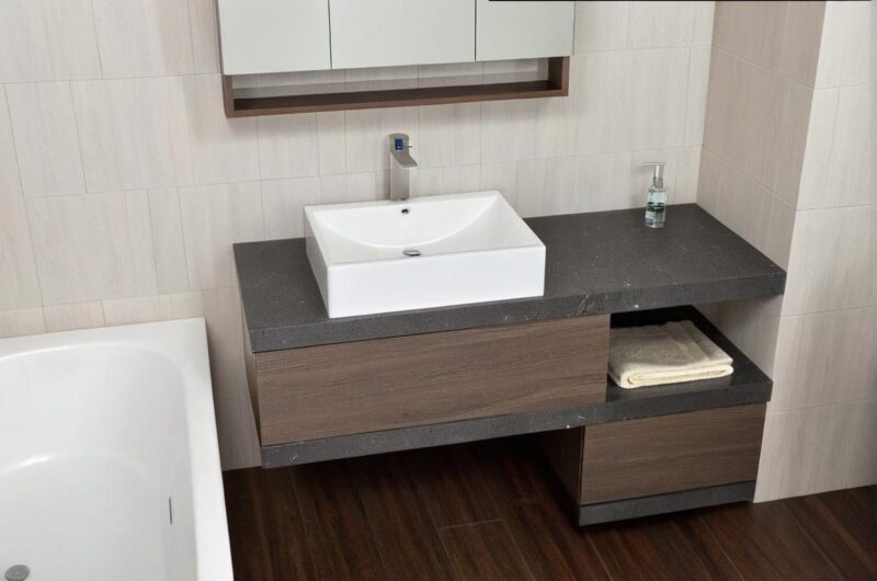 Compab B201 78 - Mobile arredo bagno design in top pietra L.130 cm - immagine 2