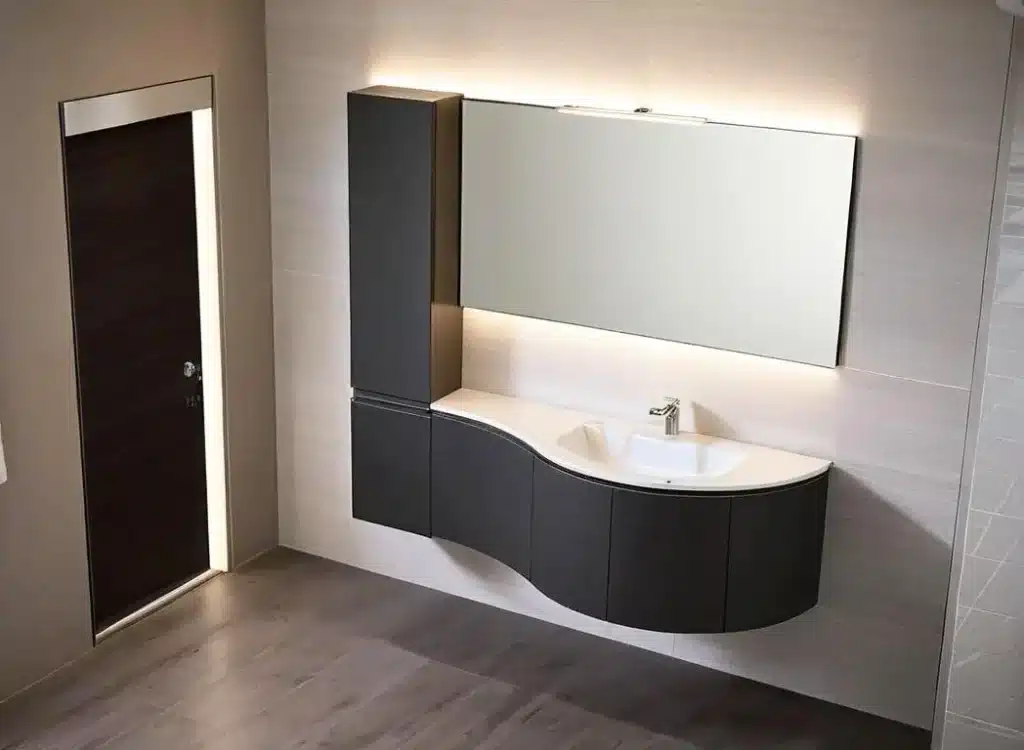 Mobile bagno curvo di design ELY W705 di ARCOM in finitura Grigio Seta Opaco.
