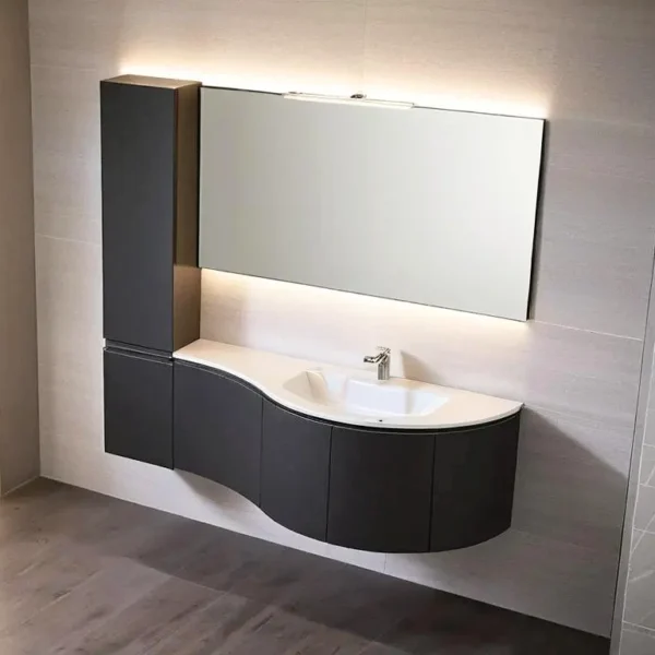 Mobile bagno curvo di design ELY W705 di ARCOM in finitura Grigio Seta Opaco.