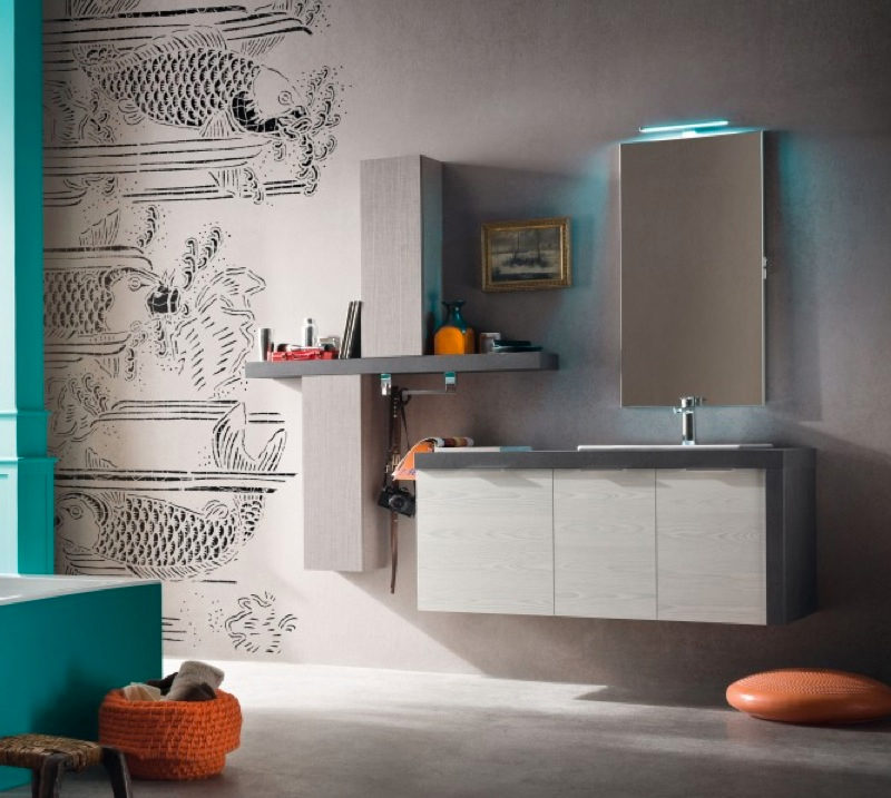 B201 17 - Mobile arredo bagno moderno L.126 cm personalizzabile COMPAB