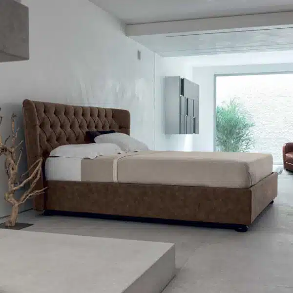 Hypnos - Letto matrimoniale elegante imbottito in tessuto o ecopelle