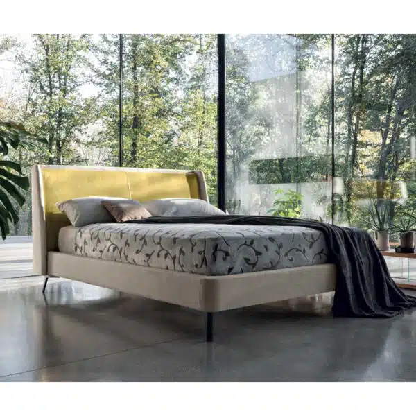 Mistral - Letto matrimoniale moderno dalle linee morbide in tessuto o ecopelle