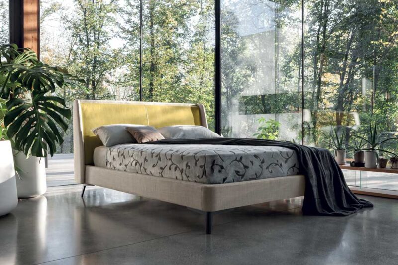 Mistral - Letto matrimoniale moderno dalle linee morbide in tessuto o ecopelle