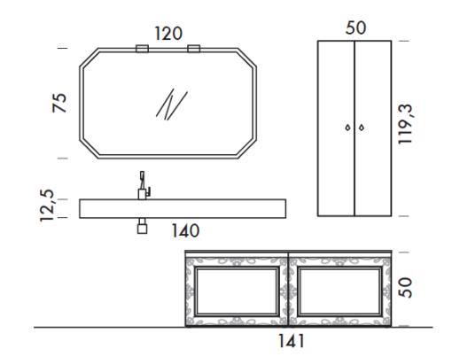 Delichon DH19 - Mobile luxury arredo bagno L 140+141 x P 51/43/20,8 cm personalizzabile COMPAB