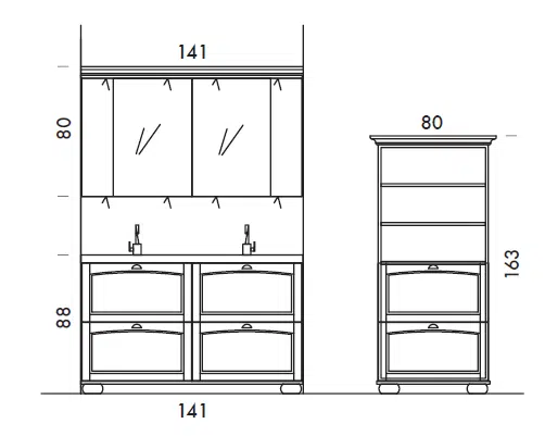 Acanthis AC16 - Mobile luxury arredo bagno L 141,5+80 x P 51,2/42 cm personalizzabile COMPAB
