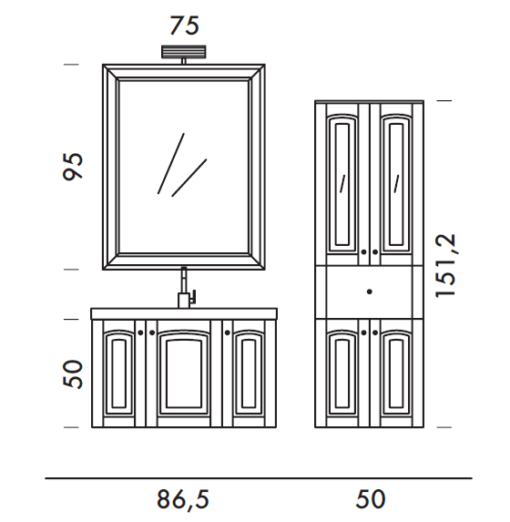 Acanthis AC23 - Mobile luxury arredo bagno L 86,5+50 x P 51,5/38 cm personalizzabile COMPAB