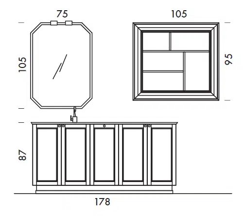 Diamante DM17 - Mobile luxury arredo bagno L 178+105 x P 51,5/26 cm personalizzabile COMPAB