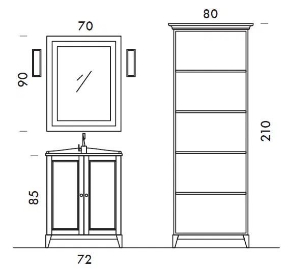 Diamante DM20 - Mobile luxury arredo bagno L 72,2+80 x P 51,5/42 cm personalizzabile COMPAB