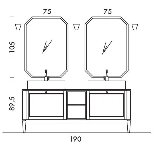 Diamante DM25 - Mobile luxury arredo bagno L 190 x P 51,5 cm personalizzabile COMPAB