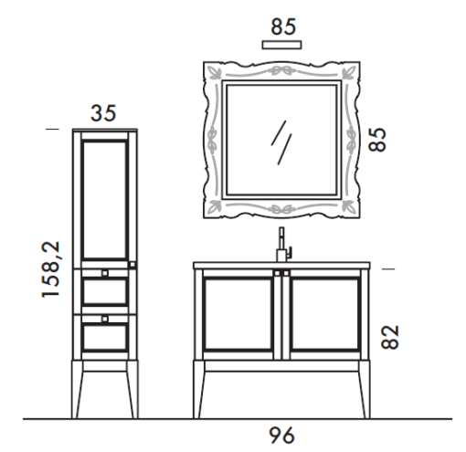 Diamante DM6 - Mobile luxury arredo bagno L 96+35 x P 38/51 cm personalizzabile COMPAB