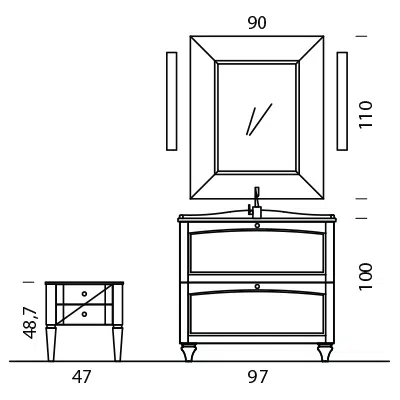 Acanthis AC21 - Mobile luxury arredo bagno L 47+97 x P 38/52 cm personalizzabile COMPAB