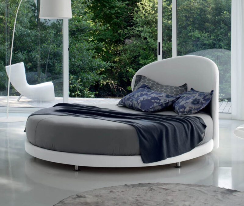 Kaleido - Letto rotondo con testiera curva e materasso tondo incluso