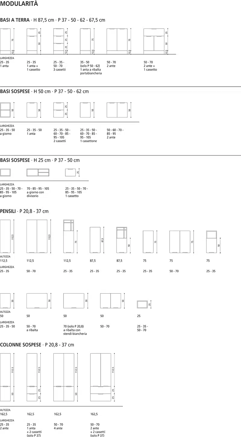 ARCOM EGO 46 - Mobile arredo bagno L 120 x P 51 cm personalizzabile 7 Modularità ARCOM