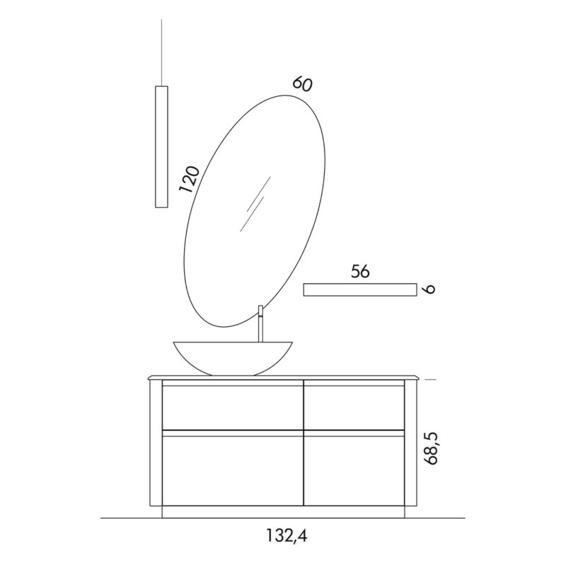 Ink 31A - Mobile luxury arredo bagno L 132,4 x P 51,5 cm personalizzabile COMPAB