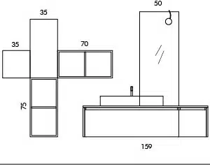 Ink NK08 - Mobile luxury arredo bagno L 140+159 x P 20,8/51 cm personalizzabile COMPAB