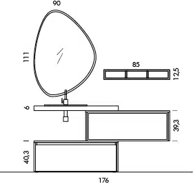 Ink NK11 - Mobile luxury arredo bagno L 176 x P 51/13 cm personalizzabile COMPAB