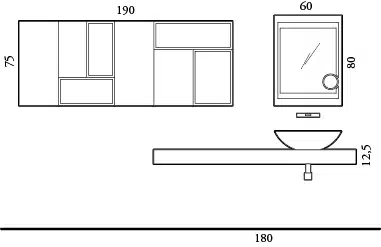 K25 29 - Mobile luxury arredo bagno L 180+190 x P 51/20,8 cm personalizzabile COMPAB