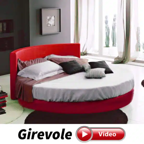 Letto rotondo girevole elettrico modello Queen con telecomando e testiera curva.
