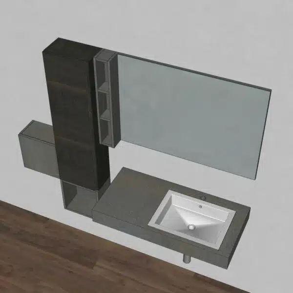 B-GO BG10 Compab - Mobile bagno moderno con mensolone L.188 cm, vista frontale, design minimalista.