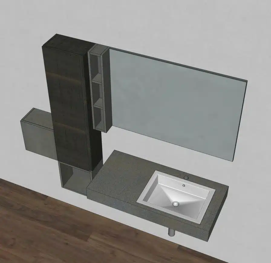 B-GO BG10 Compab - Mobile bagno moderno con mensolone L.188 cm, vista frontale, design minimalista.