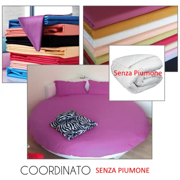 Lenzuola Letto Rotondo Made in Italy, coordinato sacco e federe in cotone di alta qualità - vista completa, stile moderno